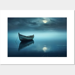 Tranquil Water Boat Serene Landscape Posters and Art